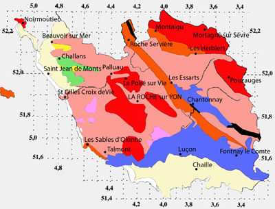 Orchidées. SFO de Poitou-Charentes et Vendée. Cartographie Vendée. Carte géologique. Vendée.