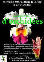 Exposition vente d'Orchidées. 8 et 9 mars 2009 à Montamisé dans la Vienne. Affiche. SFO PCV - Société Française d'Orchidophilie de Poitou-Charentes et Vendée