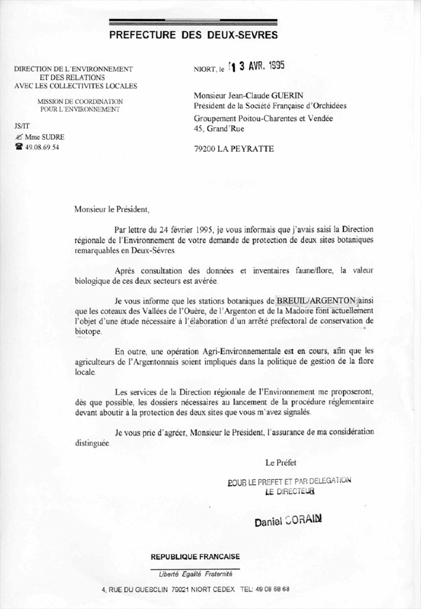 MICROSITES A ORCHIDEES - Les Brandes de l'Orlière - Gestion du site. Correspondance administrative.