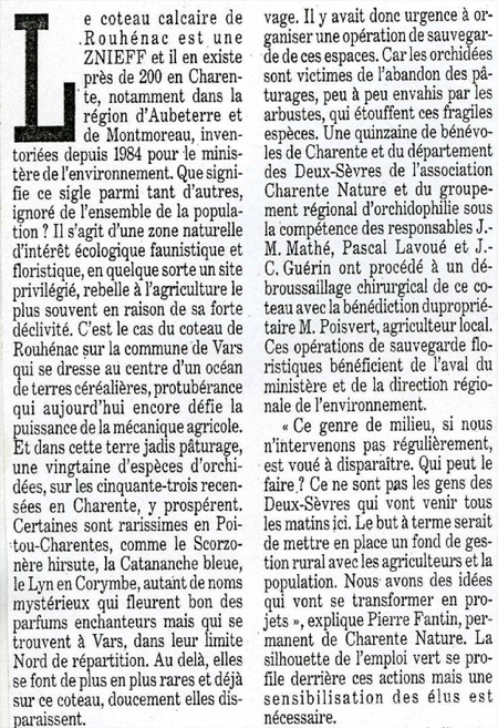 MICROSITES A ORCHIDEES - Le Coteau de Rouhenac article de presse du Sud-Ouest Au secours des Orchidées. 