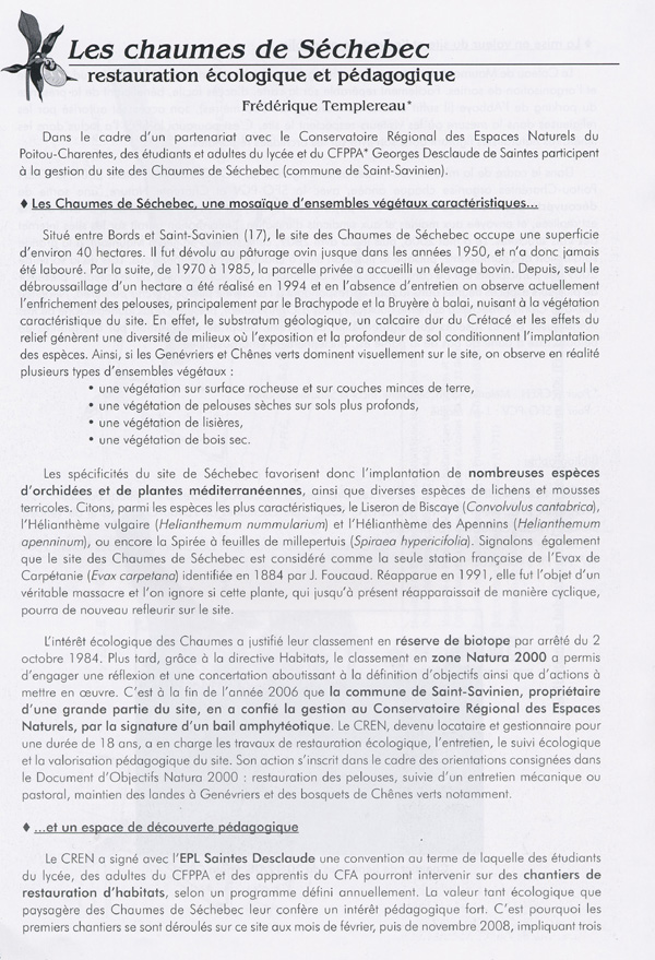Protection - gestion : (8) Les Chaumes de Séchebec - restauration écologique et pédagogique. (Frédérique Templereau) SFO-PCV