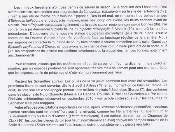 Page 3 COMPTE - RENDU D'ACTIVITES - Floraison des Orchidées en Poitou-Charentes et Vendée - Année 2011.