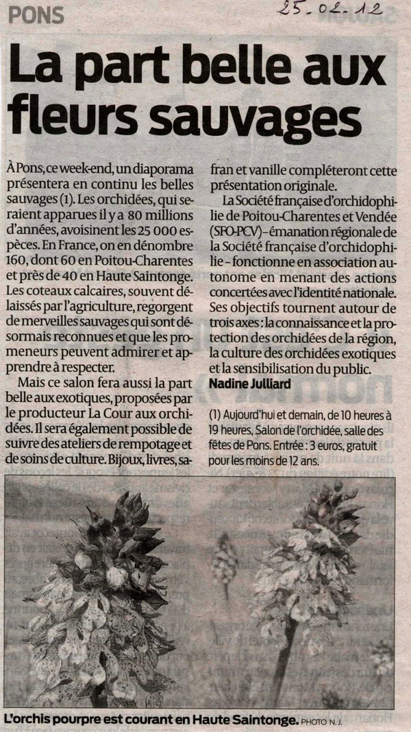 Salon de l'Orchidée à Pons - Article Sud-Ouest 25 février 2012