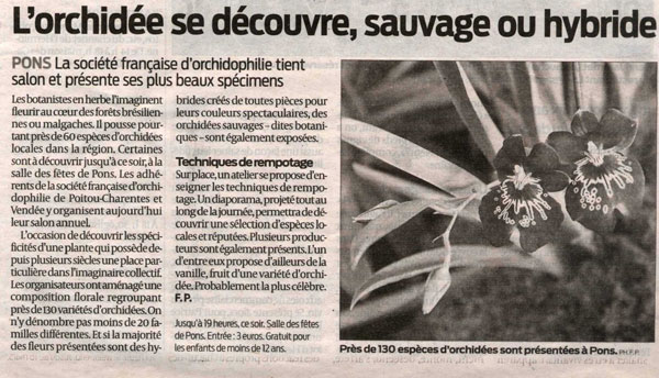 Salon de l'Orchidée à Pons - Article Sud-Ouest 26 février 2012