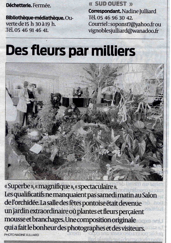 Salon de l'Orchidée à Pons - Article Sud-Ouest 28 février 2012